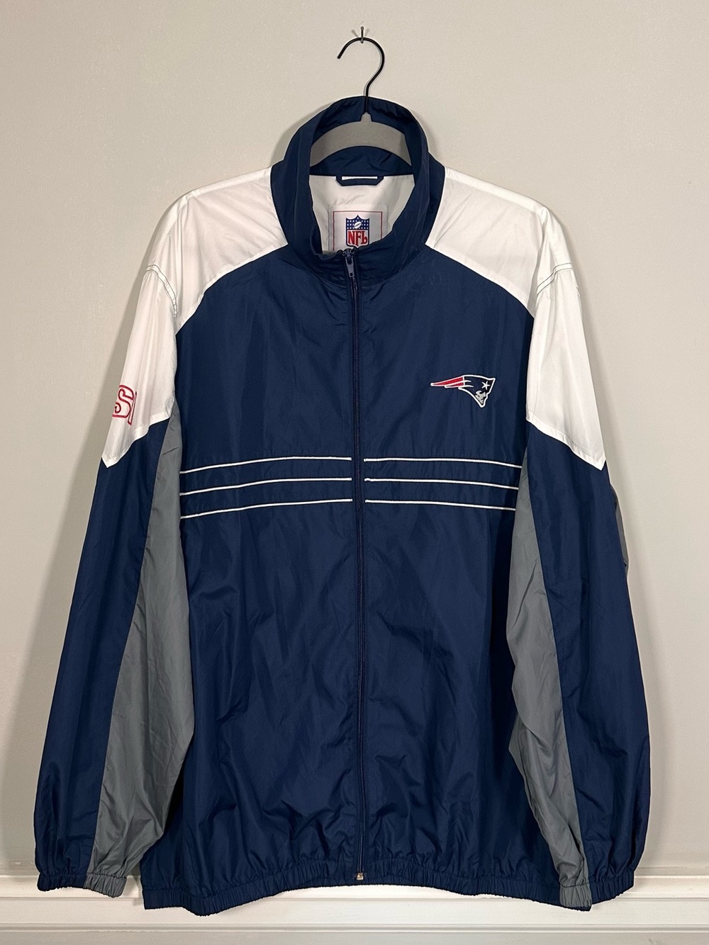 New England Patriots NFL Windbreaker Jacket XXL Navy Colorblock Y2K Retro
